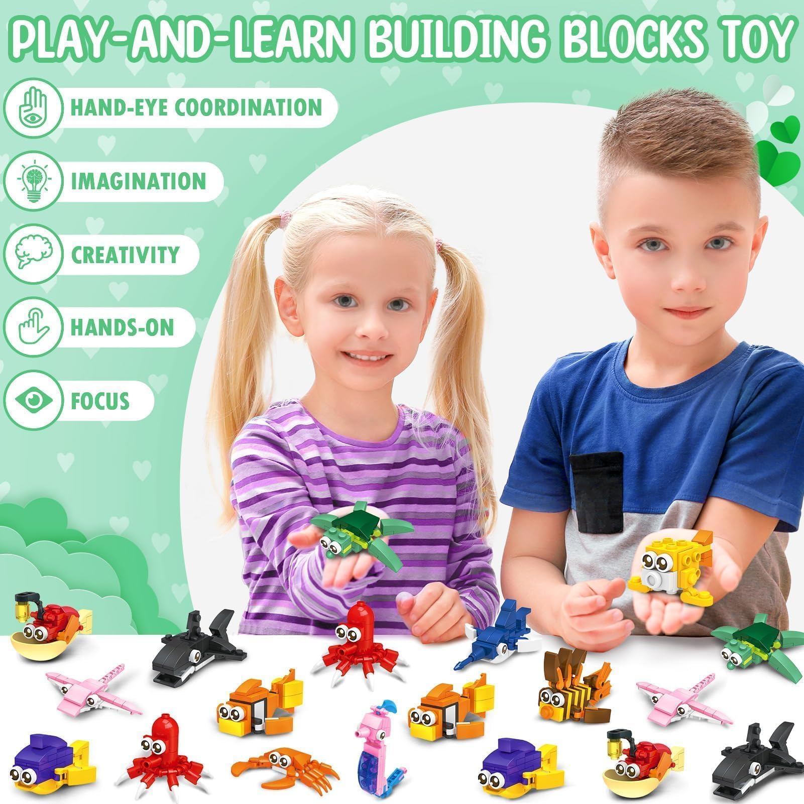 Asoulin 24PCS Sea Animal Building Blocks Valentines for Kids – Classroom Party Favors