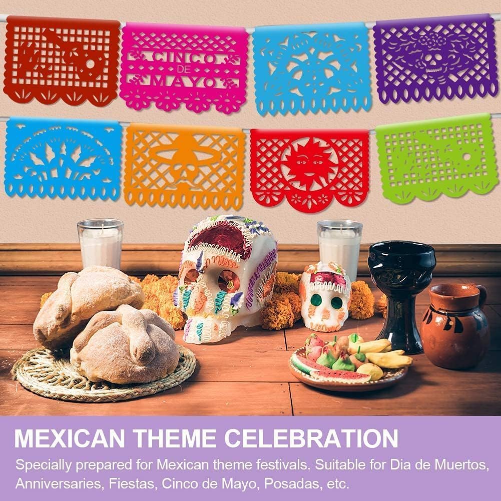 Asoulin 6PCS Papel Picado Fiesta Banners – Dia de Muertos & Cinco de Mayo Decor