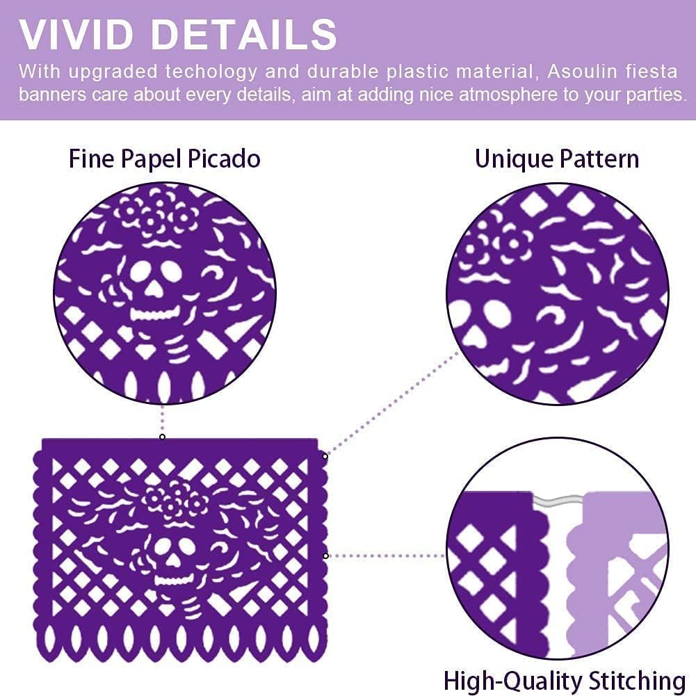 Asoulin 6PCS Papel Picado Fiesta Banners – Dia de Muertos & Cinco de Mayo Decor