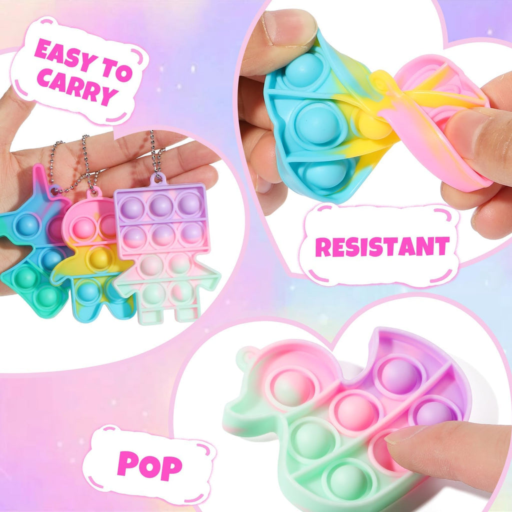 Asoulin 24-Pack Unicorn Pop Fidget Keychains with Valentine Cards – Kids Party Favors & Classroom Gifts