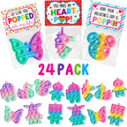 Asoulin 24-Pack Unicorn Pop Fidget Keychains with Valentine Cards – Kids Party Favors & Classroom Gifts