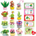 Asoulin 24Pcs Flowers & Succulents Building Blocks Valentine Cards for Kids – Party Favors & Classroom Prizes