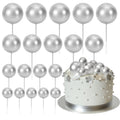 ASTARON 20 Pcs Ball Cake Toppers – Silver Foam Ball Decorations