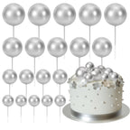 ASTARON 20 Pcs Ball Cake Toppers – Silver Foam Ball Decorations