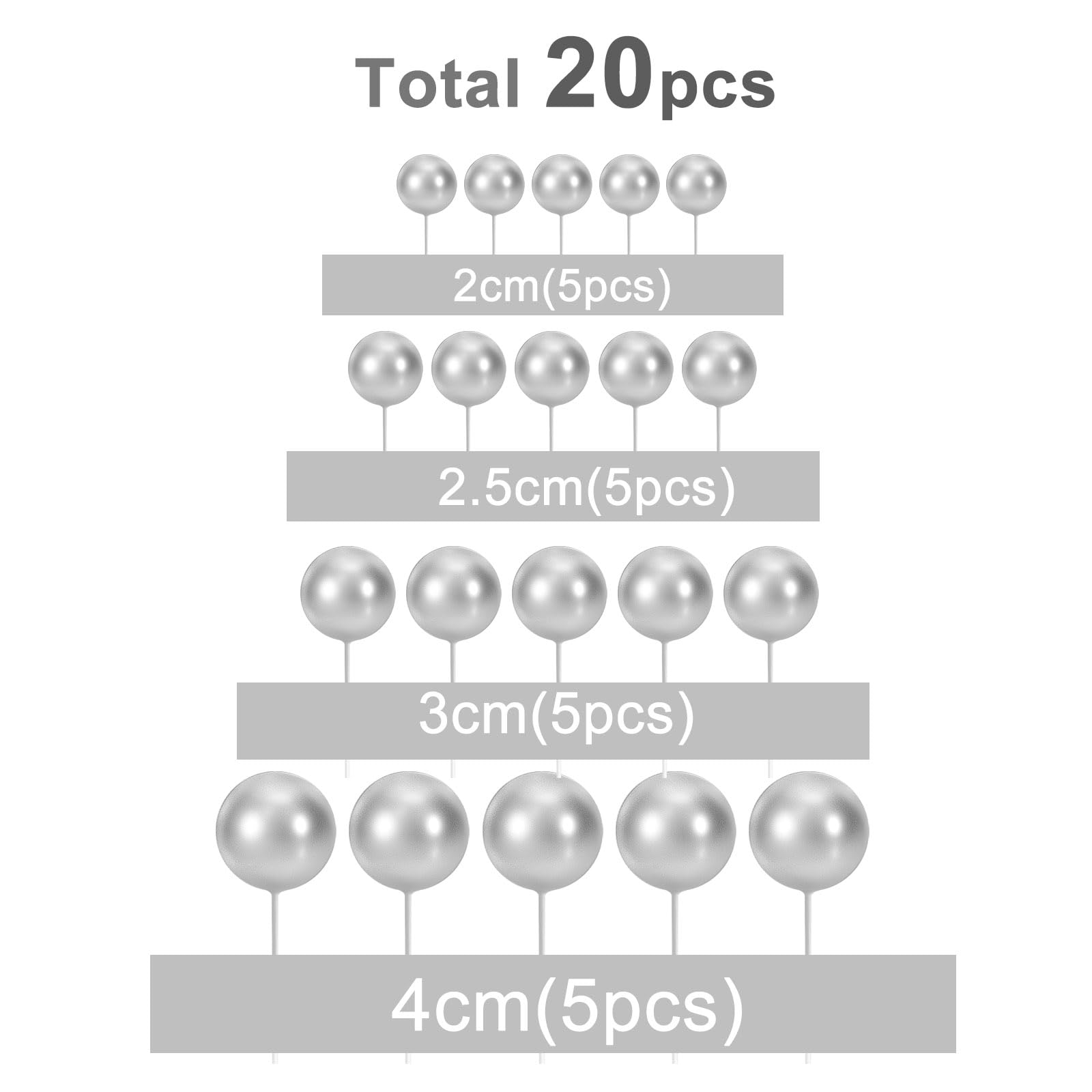 ASTARON 20 Pcs Ball Cake Toppers – Silver Foam Ball Decorations
