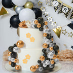 ASTARON 32 Pcs Ball Cake Topper Decorations – Gold, Silver & Black Foam Ball Picks