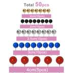 ASTARON 50 Pcs Ball Cake Toppers – Foam Ball Balloon Picks in Red, Blue, Silver, White, Gold | Cake Decorating