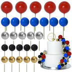 ASTARON 50 Pcs Ball Cake Toppers – Foam Ball Balloon Picks in Red, Blue, Silver, White, Gold | Cake Decorating