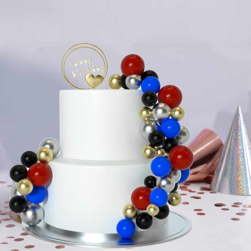 ASTARON 50 Pcs Ball Cake Toppers – Foam Ball Balloon Picks in Red, Blue, Silver, White, Gold | Cake Decorating