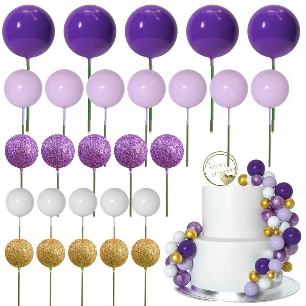 ASTARON 50 Pcs Ball Cake Topper Sticks – Purple Series Mini Balloons for Cakes