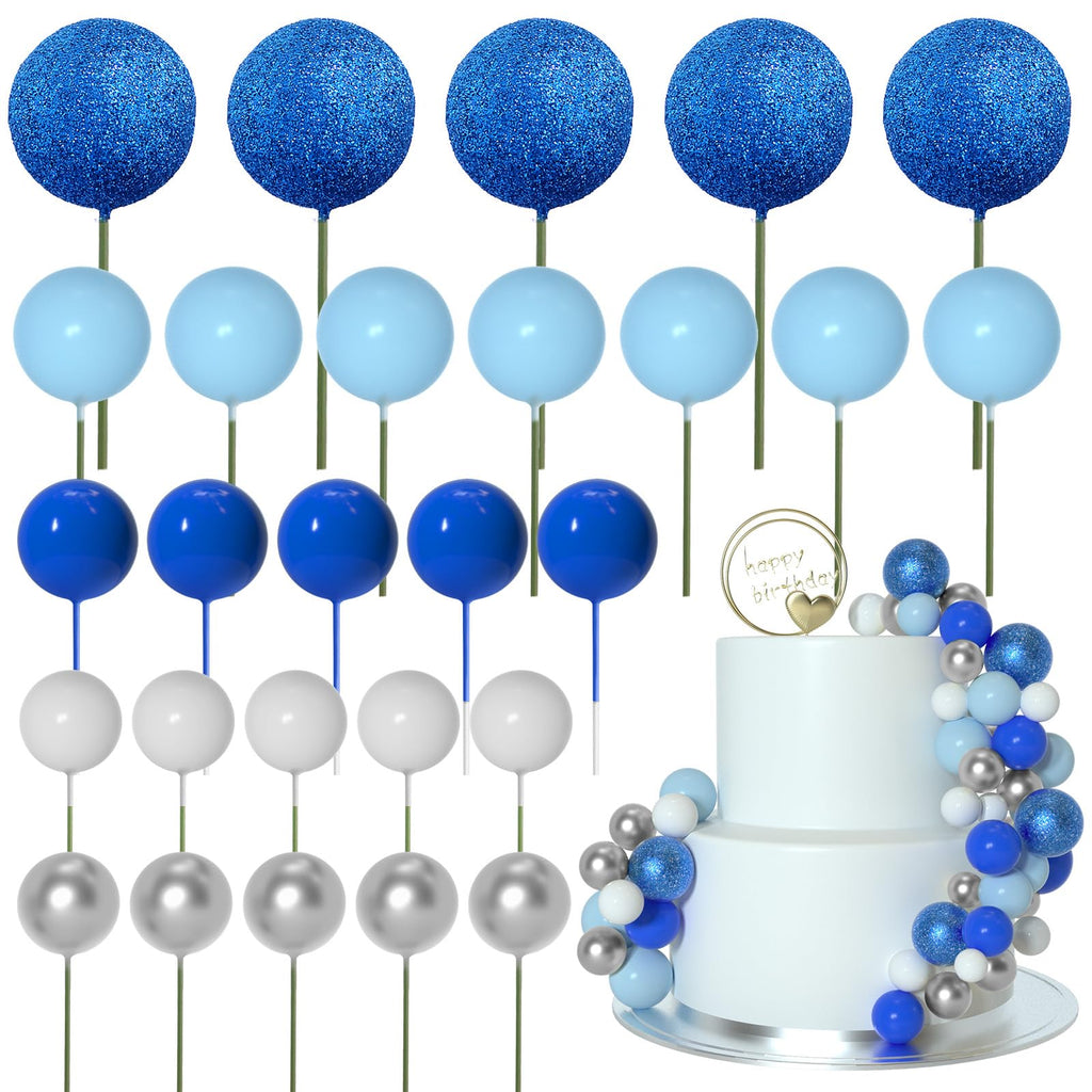 ASTARON 50 Pcs Ball Cake Toppers Blue Series – Foam Ball Decorations for Cakes & Parties