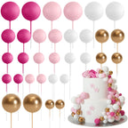 ASTARON 32 Pcs Ball Cake Toppers – Pink Gold Foam Ball Picks for Cakes & Desserts
