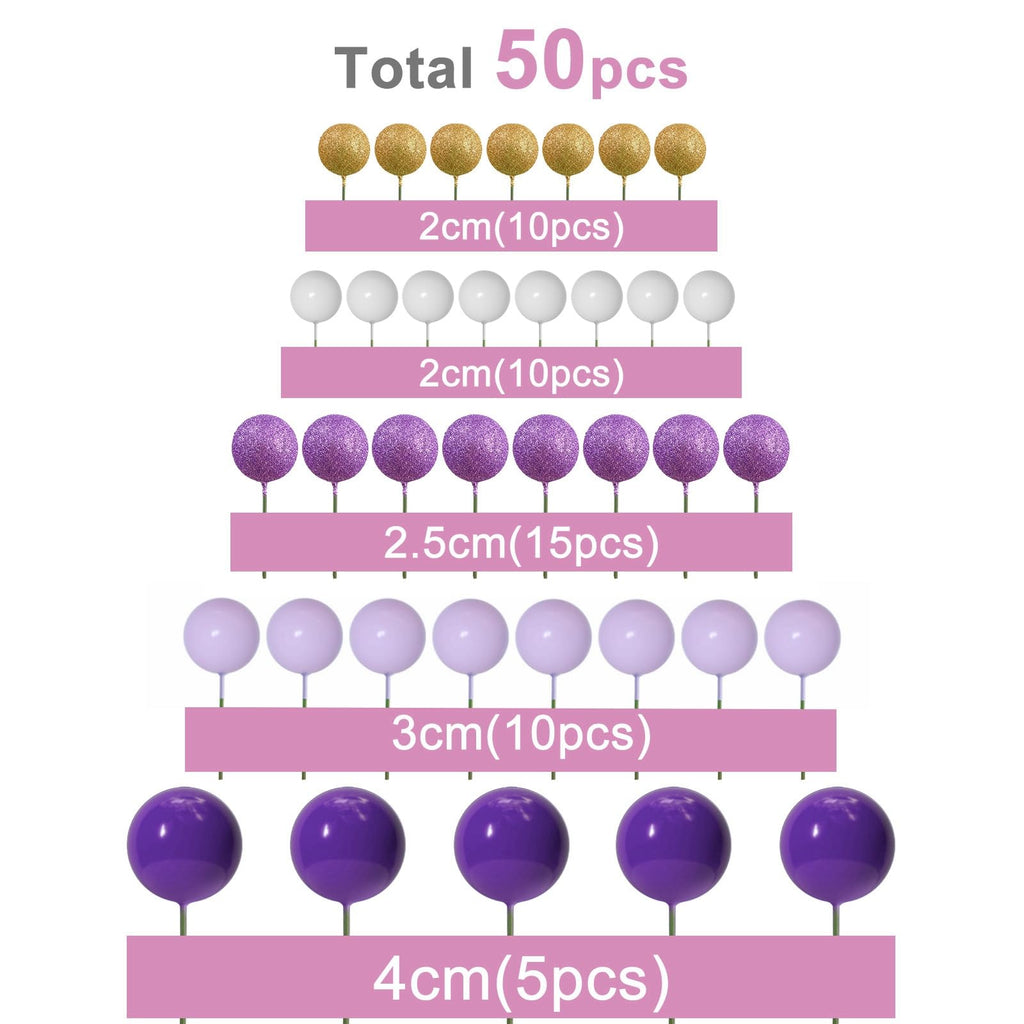 ASTARON 50 Pcs Ball Cake Topper Sticks – Purple Series Mini Balloons for Cakes