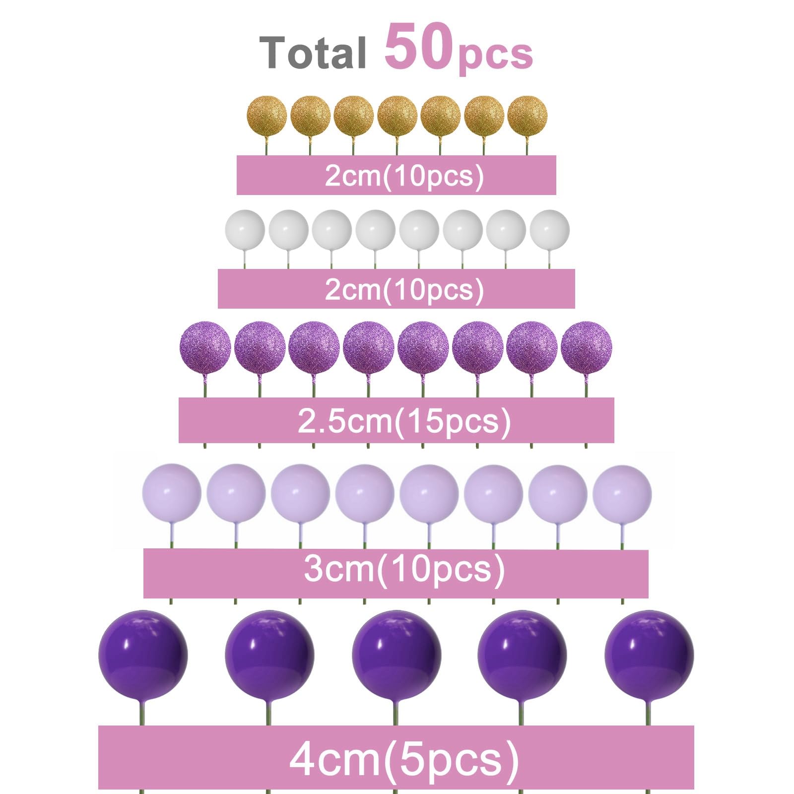 ASTARON 50 Pcs Ball Cake Topper Sticks – Purple Series Mini Balloons for Cakes