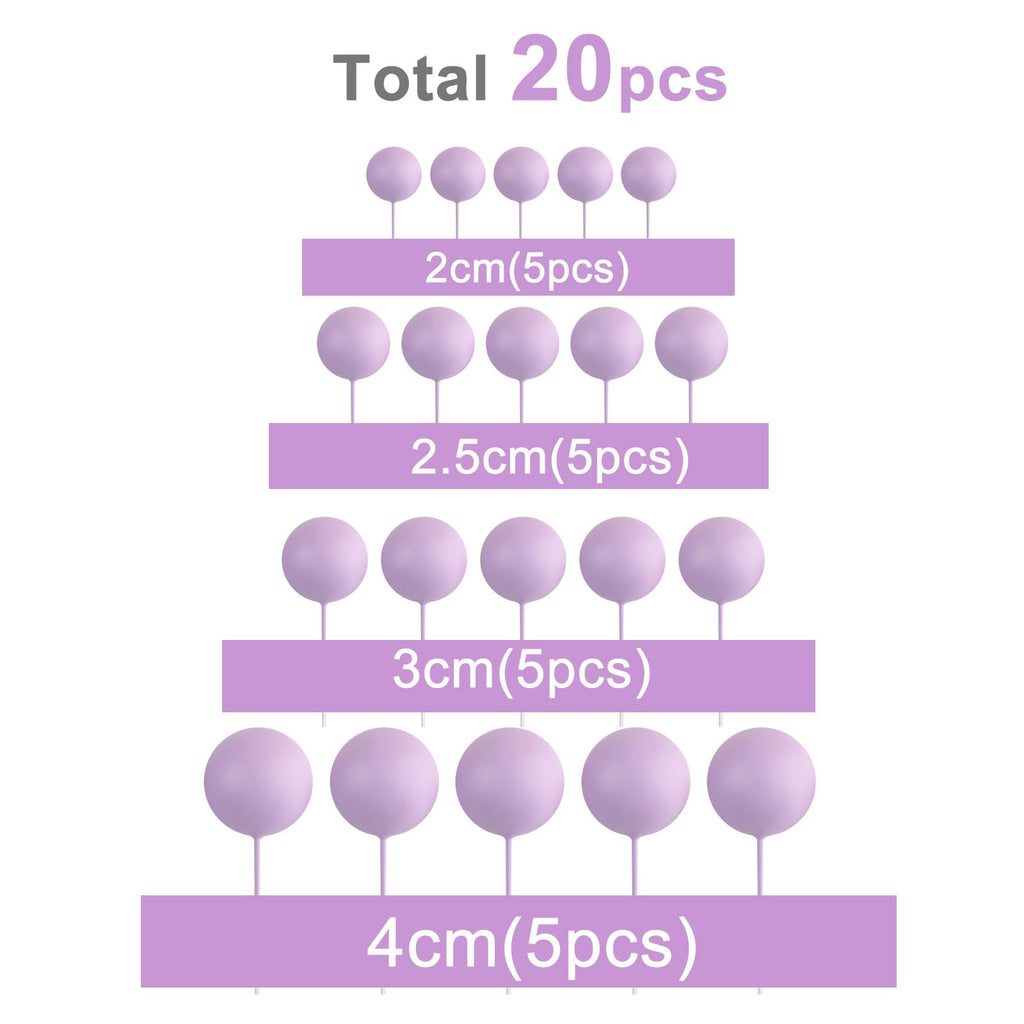 ASTARON 20 Pcs Ball Cake Topper Decorations – Light Purple Foam Ball Picks for Weddings & Birthdays