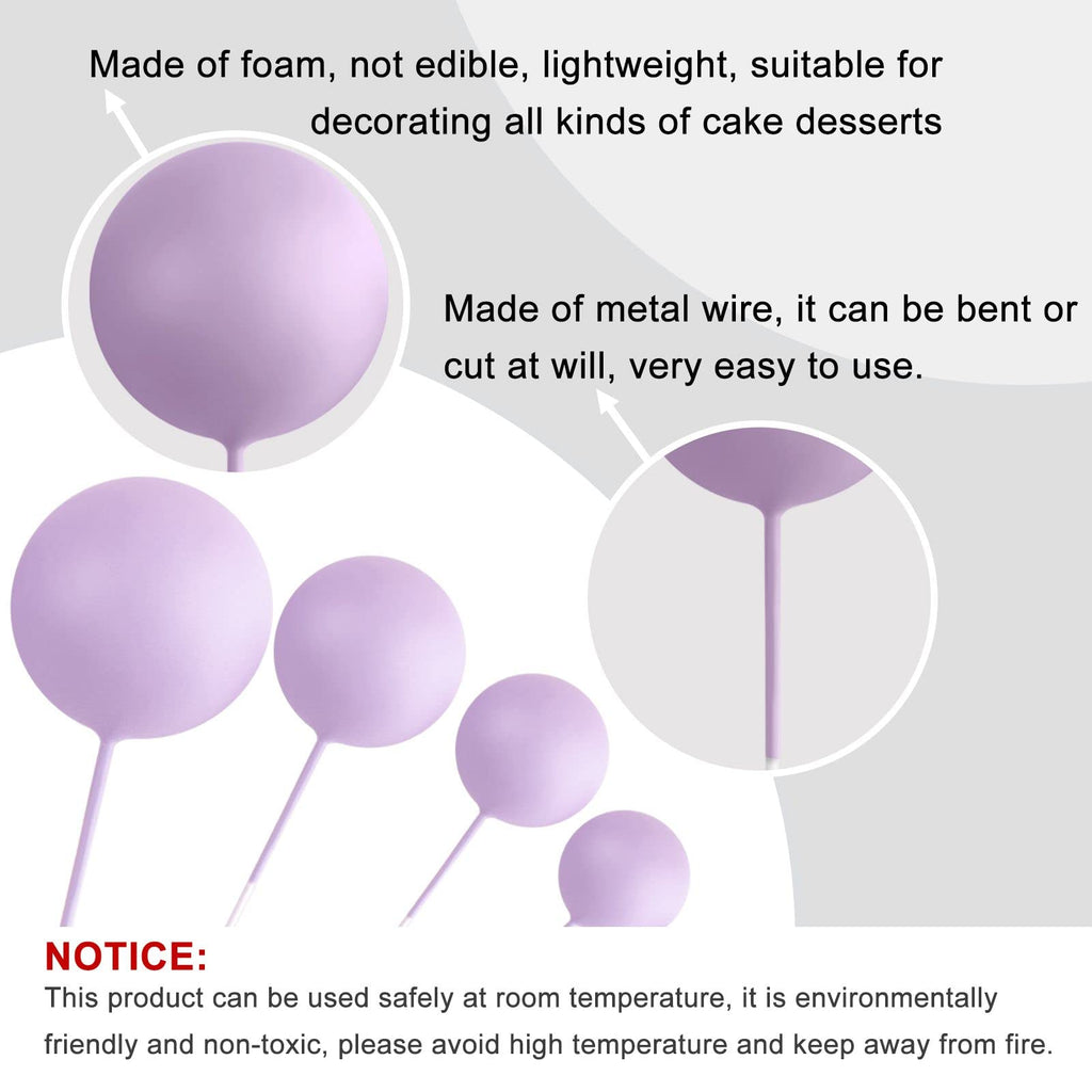 ASTARON 20 Pcs Ball Cake Topper Decorations – Light Purple Foam Ball Picks for Weddings & Birthdays
