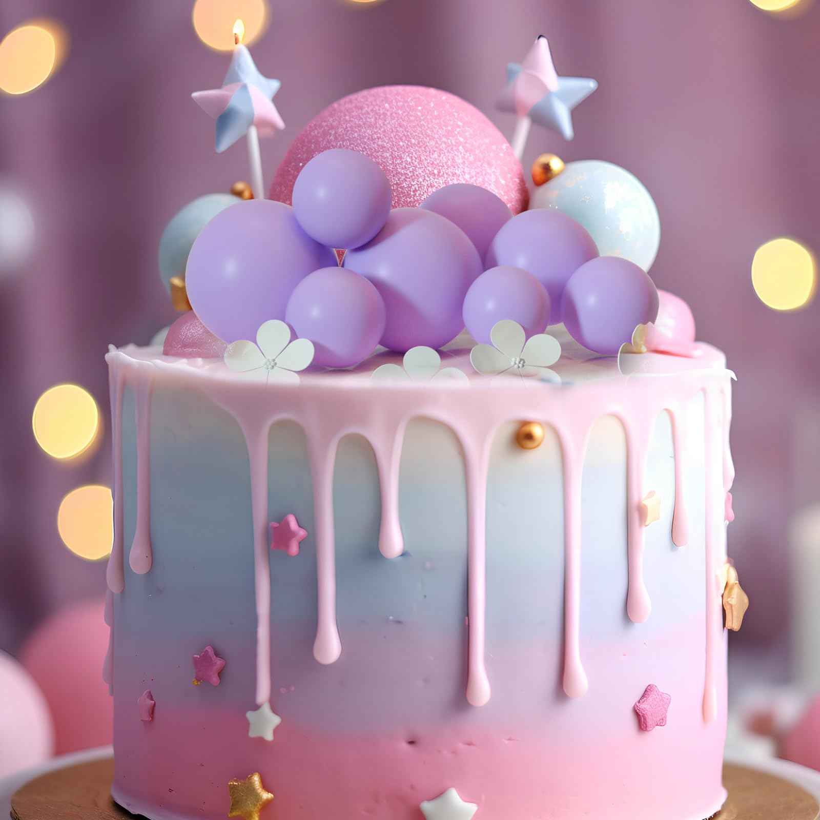 ASTARON 20 Pcs Ball Cake Topper Decorations – Light Purple Foam Ball Picks for Weddings & Birthdays