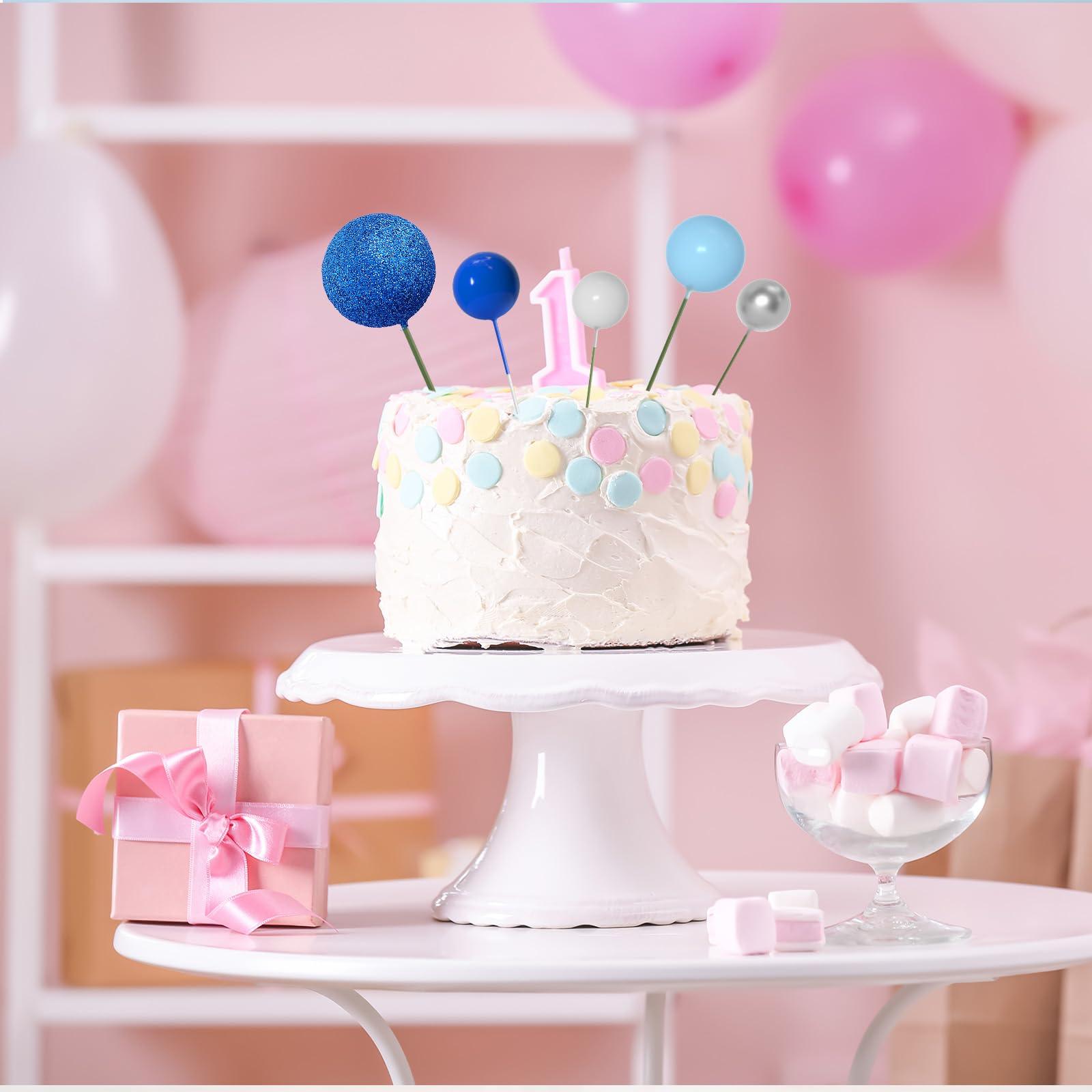 ASTARON 50 Pcs Ball Cake Toppers Blue Series – Foam Ball Decorations for Cakes & Parties