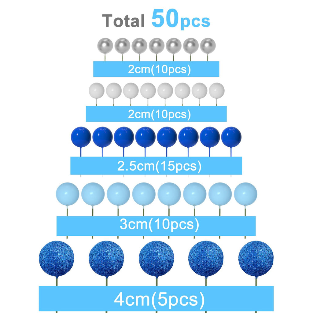 ASTARON 50 Pcs Ball Cake Toppers Blue Series – Foam Ball Decorations for Cakes & Parties