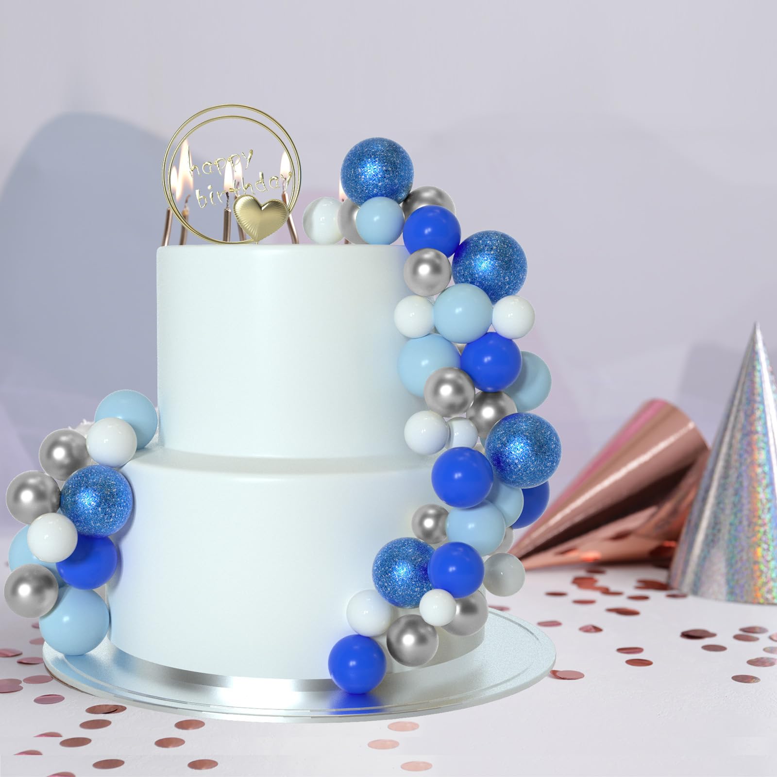 ASTARON 50 Pcs Ball Cake Toppers Blue Series – Foam Ball Decorations for Cakes & Parties