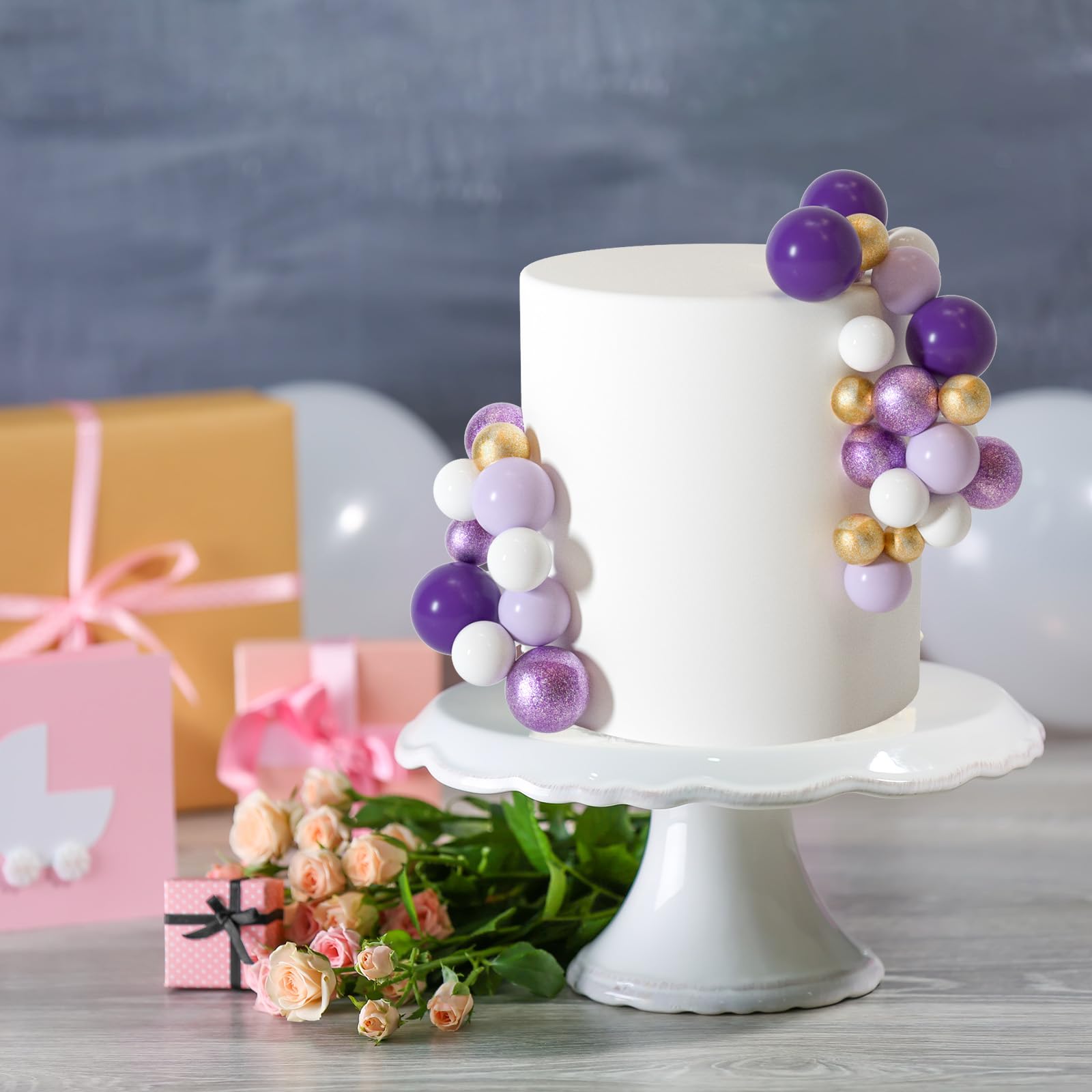 ASTARON 50 Pcs Ball Cake Topper Sticks – Purple Series Mini Balloons for Cakes