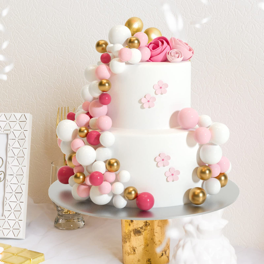 ASTARON 32 Pcs Ball Cake Toppers – Pink Gold Foam Ball Picks for Cakes & Desserts
