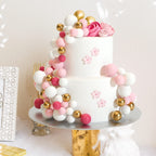 ASTARON 32 Pcs Ball Cake Toppers – Pink Gold Foam Ball Picks for Cakes & Desserts