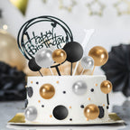 ASTARON 32 Pcs Ball Cake Topper Decorations – Gold, Silver & Black Foam Ball Picks
