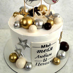 ASTARON 32 Pcs Ball Cake Topper Decorations – Gold, Silver & Black Foam Ball Picks