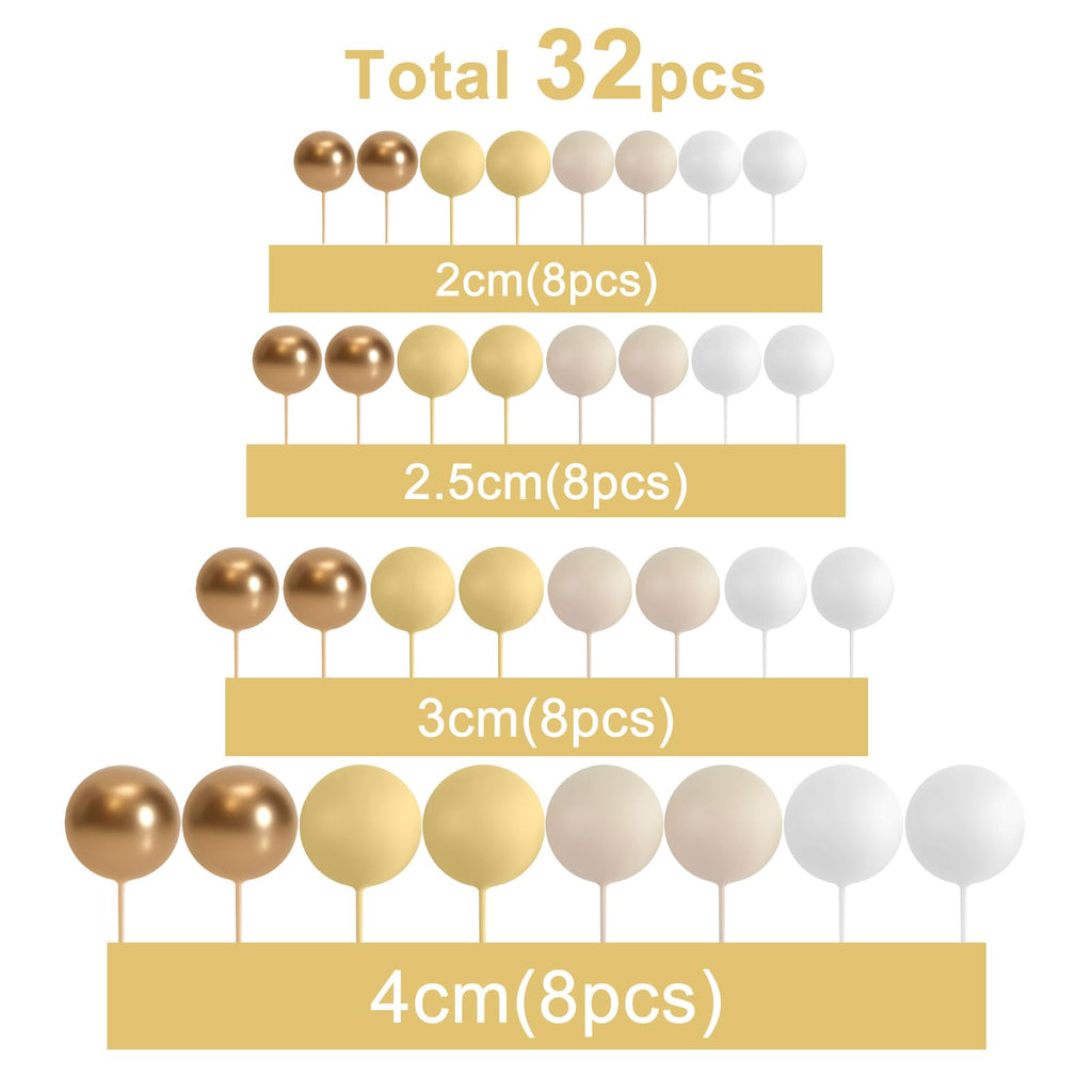 ASTARON 32 Pcs Ball Cake Toppers – Yellow Gold Foam Ball Picks