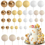 ASTARON 32 Pcs Ball Cake Toppers – Yellow Gold Foam Ball Picks