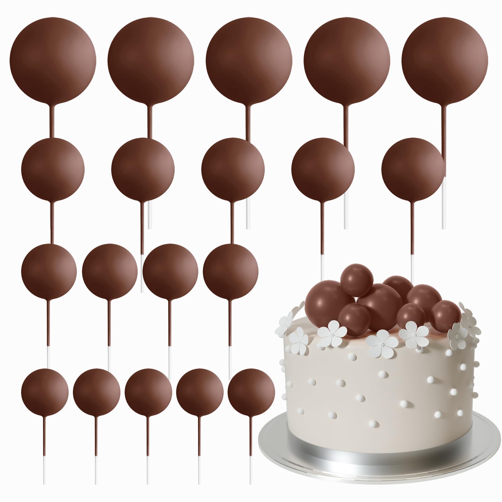 ASTARON 20 Pcs Brown Ball Cake Toppers – Ready-to-Use Decorations
