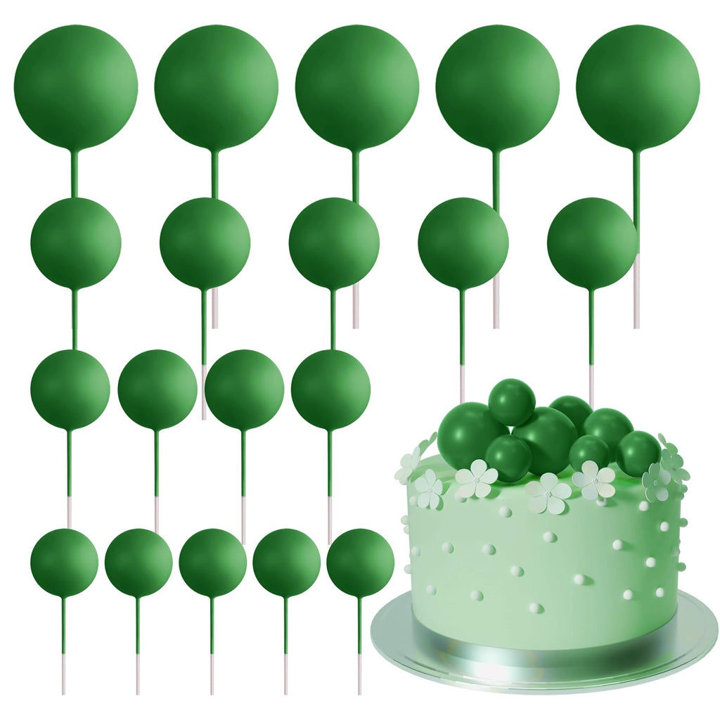 ASTARON 20 Pcs Dark Green Ball Cake Toppers – Easy Foam Ball Picks for Cakes