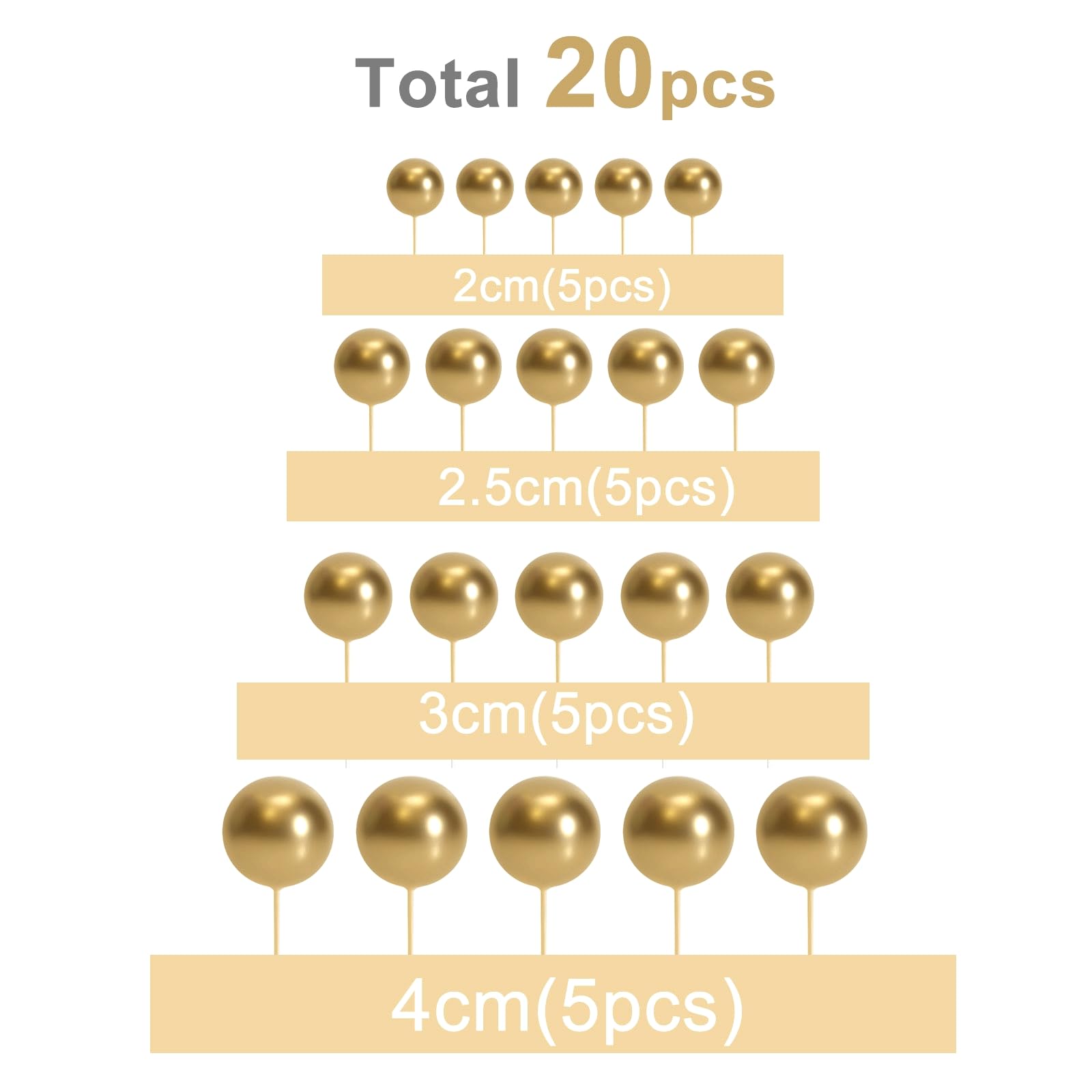 ASTARON Gold Ball Cake Topper Decorations – 20 Pcs Ready-to-Use Party Picks