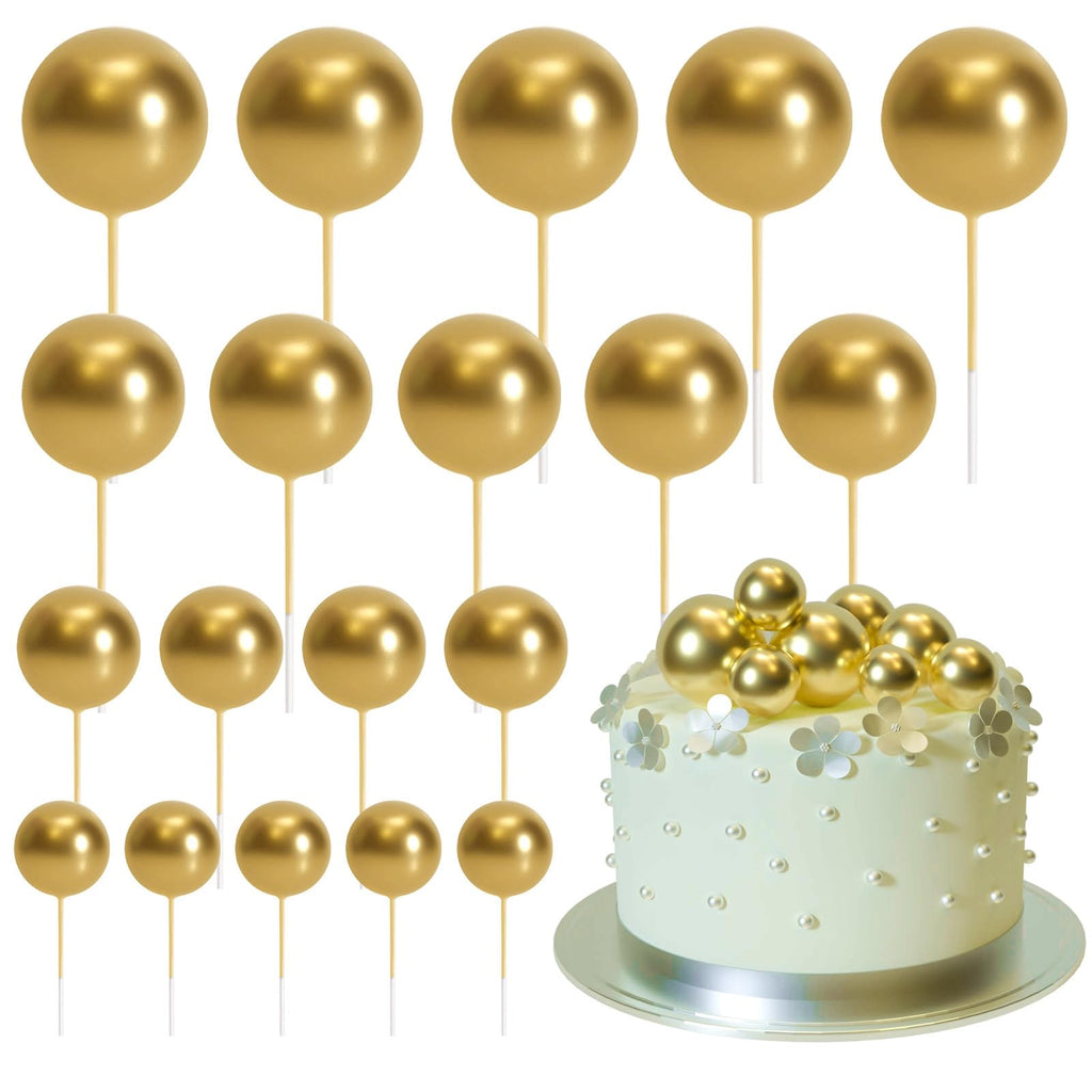 ASTARON Gold Ball Cake Topper Decorations – 20 Pcs Ready-to-Use Party Picks