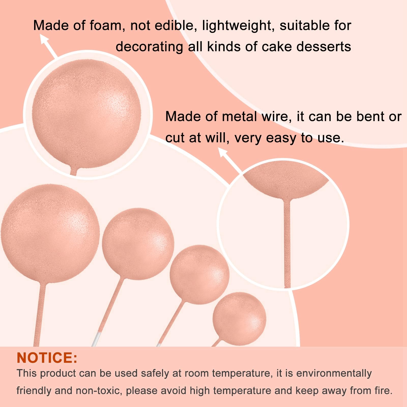 ASTARON 32 Pcs Ball Cake Topper Decorations – Rose Gold & Pink Foam Ball Toppers for Weddings & Parties