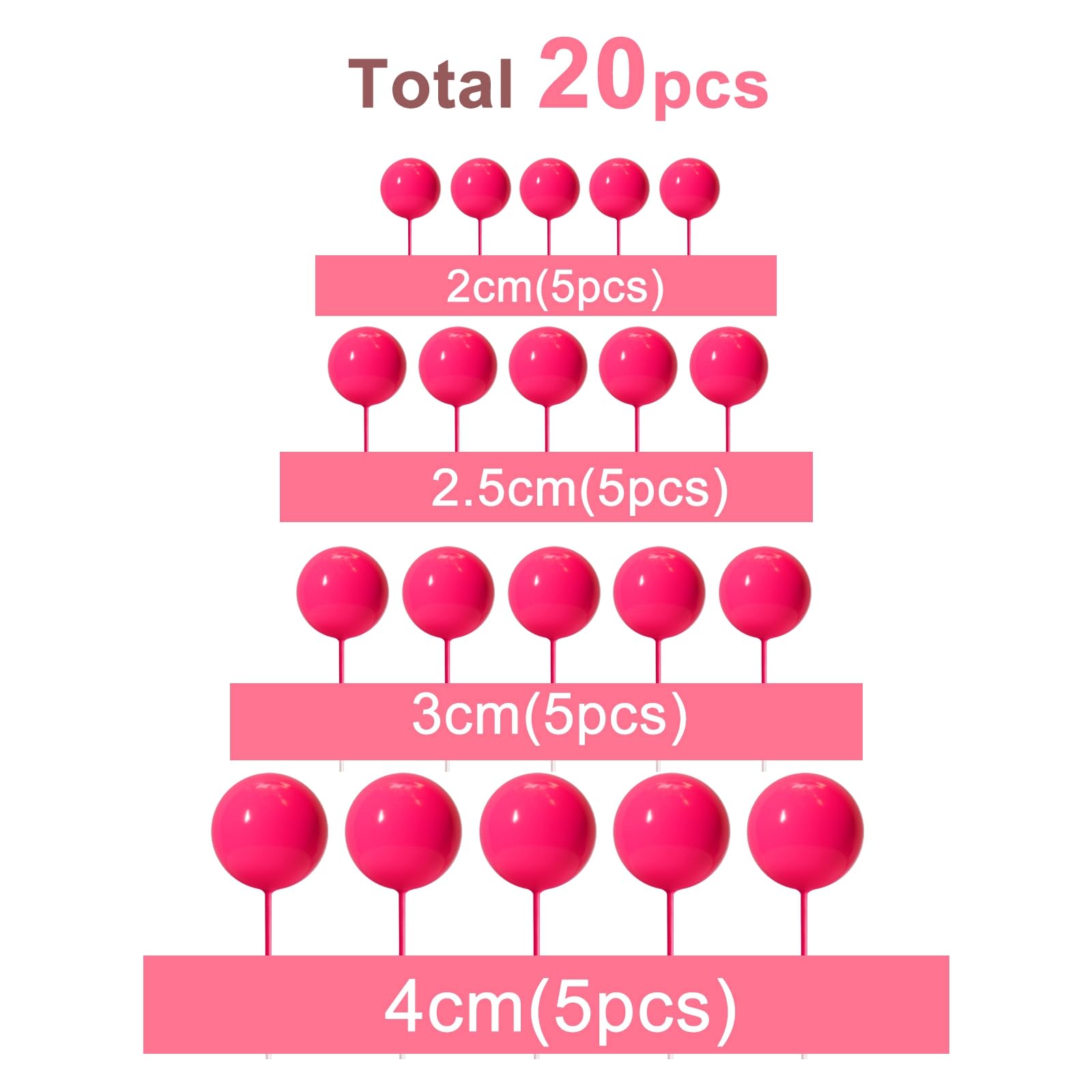 ASTARON 20 Pcs Hot Pink Ball Cake Toppers – Ready-to-Use Mini Ball Decorations for Cakes & Desserts