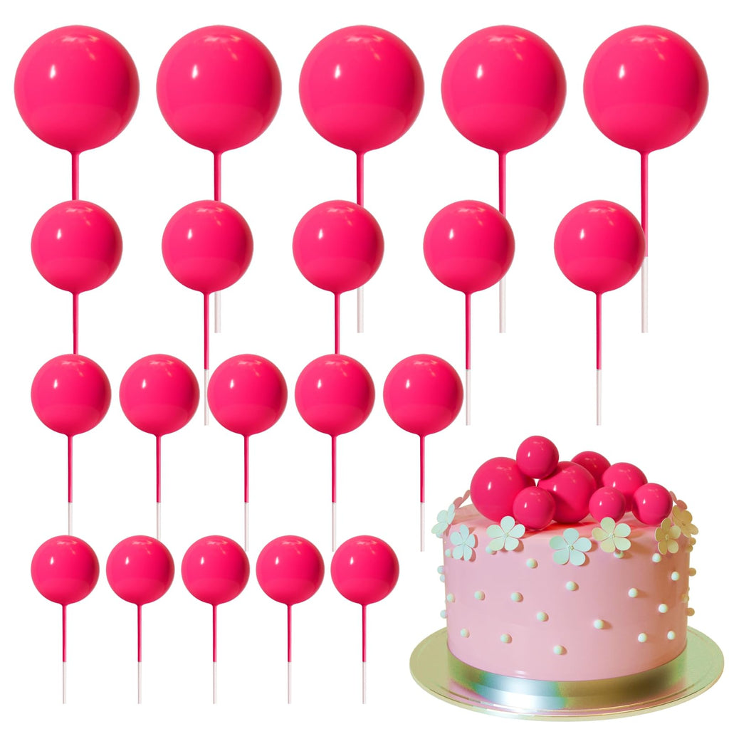 ASTARON 20 Pcs Hot Pink Ball Cake Toppers – Ready-to-Use Mini Ball Decorations for Cakes & Desserts