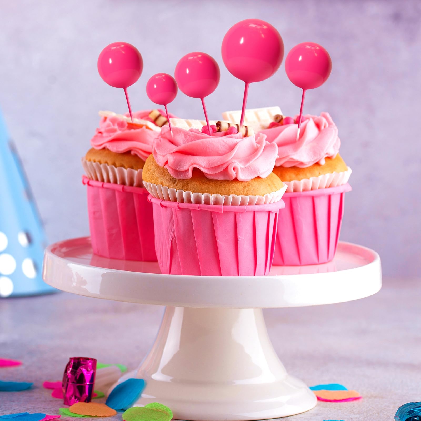 ASTARON 20 Pcs Hot Pink Ball Cake Toppers – Ready-to-Use Mini Ball Decorations for Cakes & Desserts