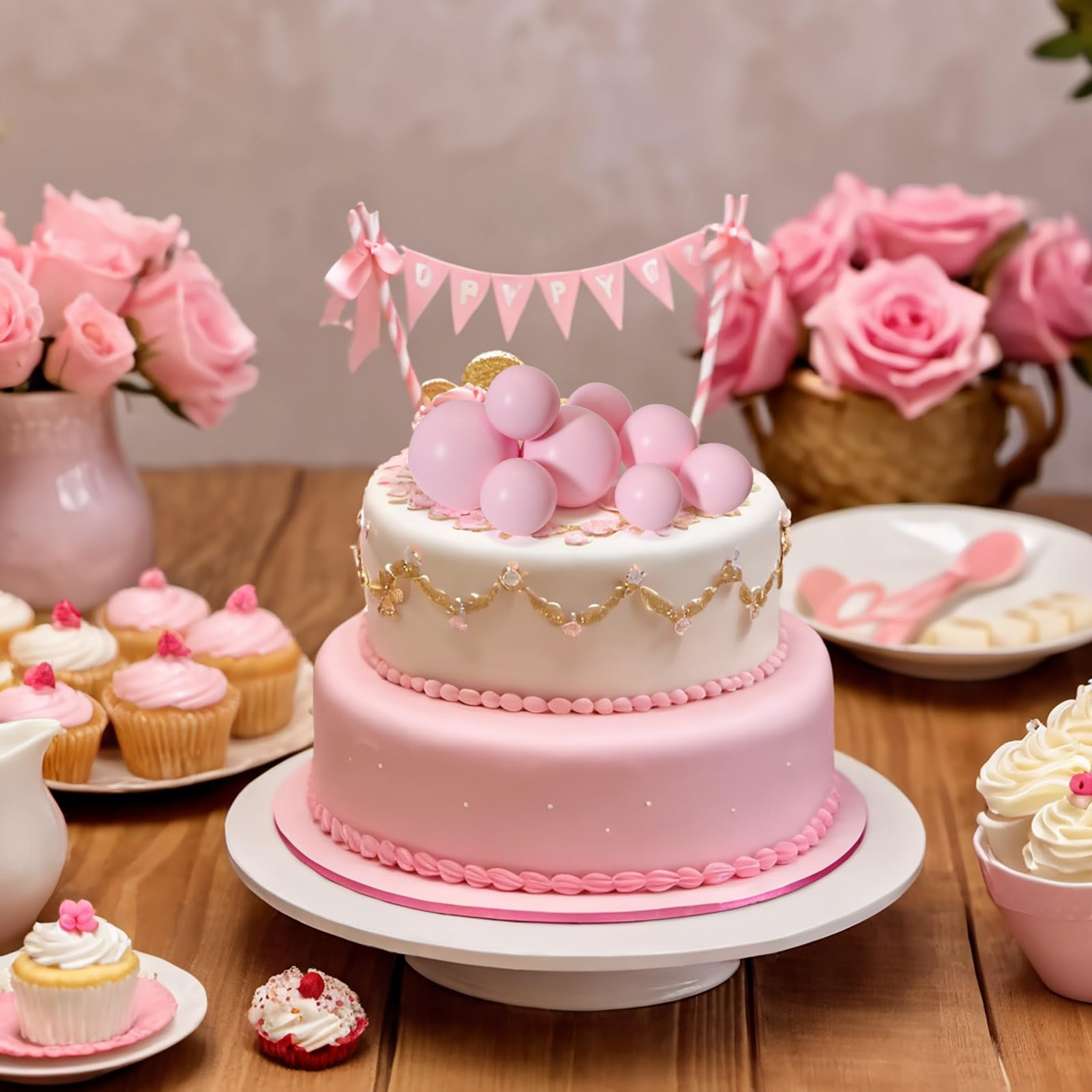 ASTARON 20 Pcs Light Pink Ball Cake Toppers – Easy Cake Decorations