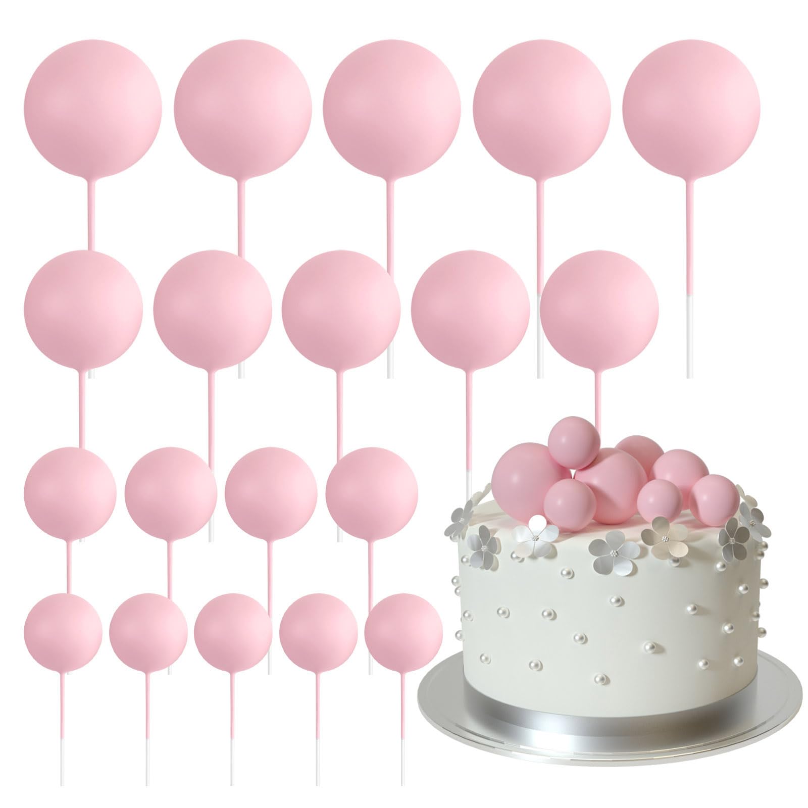 ASTARON 20 Pcs Light Pink Ball Cake Toppers – Easy Cake Decorations