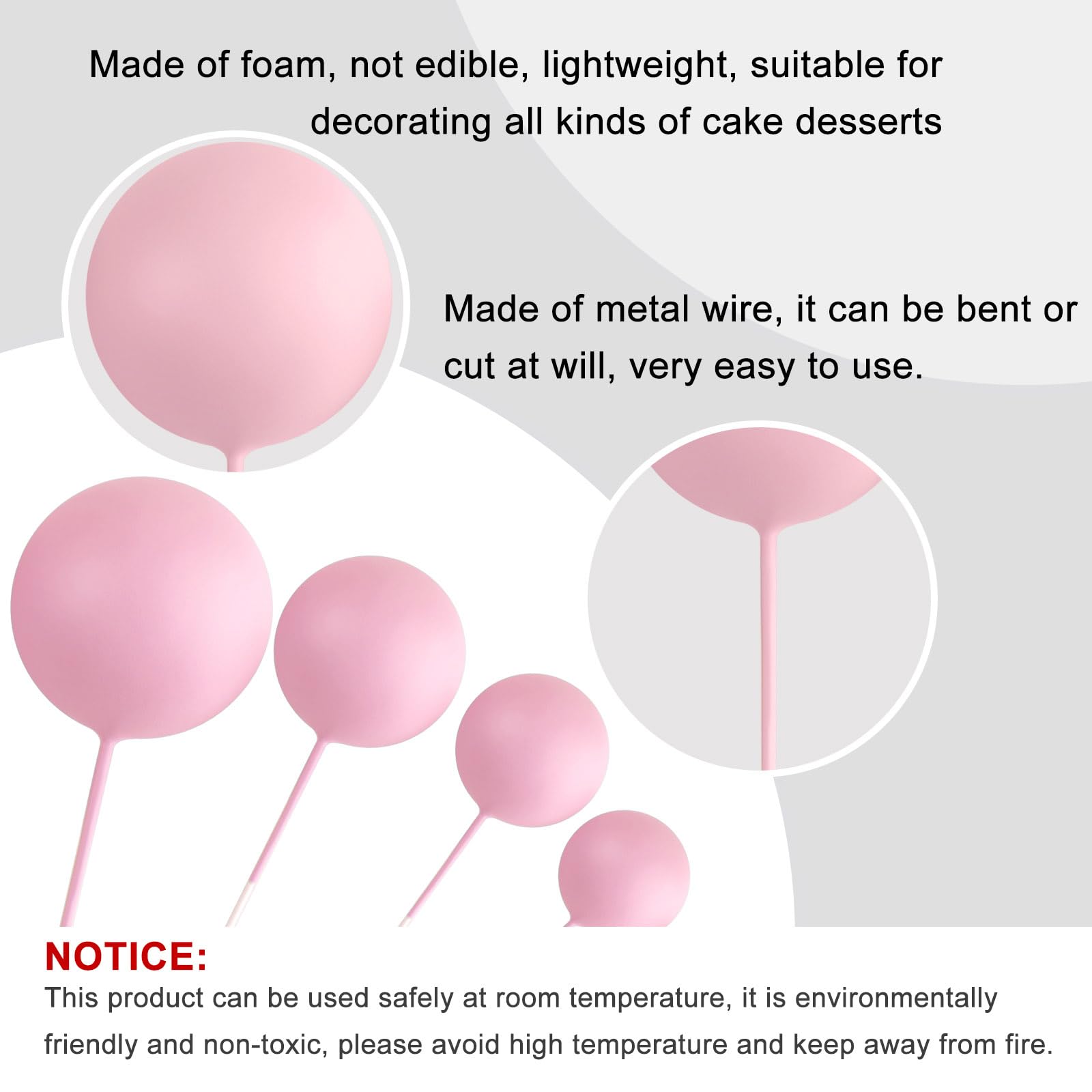 ASTARON 20 Pcs Light Pink Ball Cake Toppers – Easy Cake Decorations