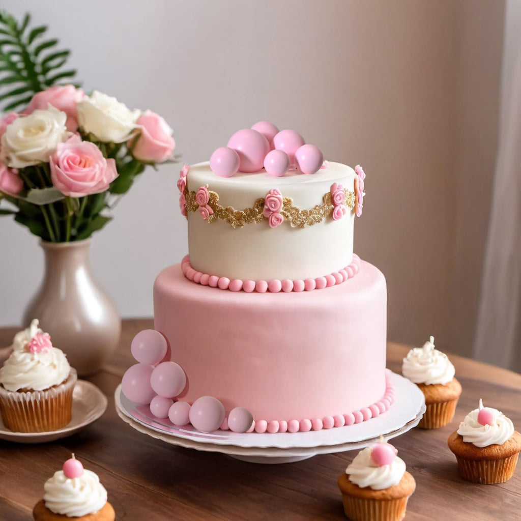 ASTARON 20 Pcs Light Pink Ball Cake Toppers – Easy Cake Decorations