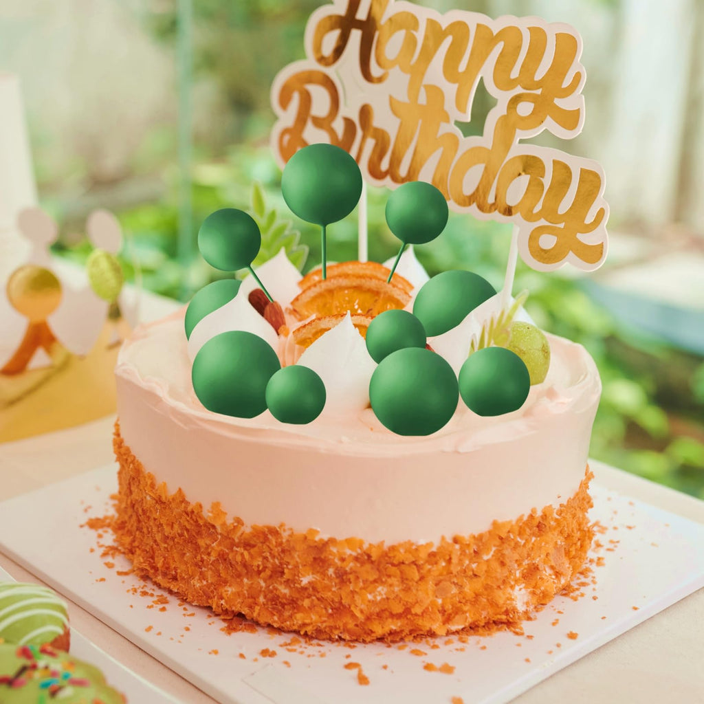 ASTARON 20 Pcs Dark Green Ball Cake Toppers – Easy Foam Ball Picks for Cakes