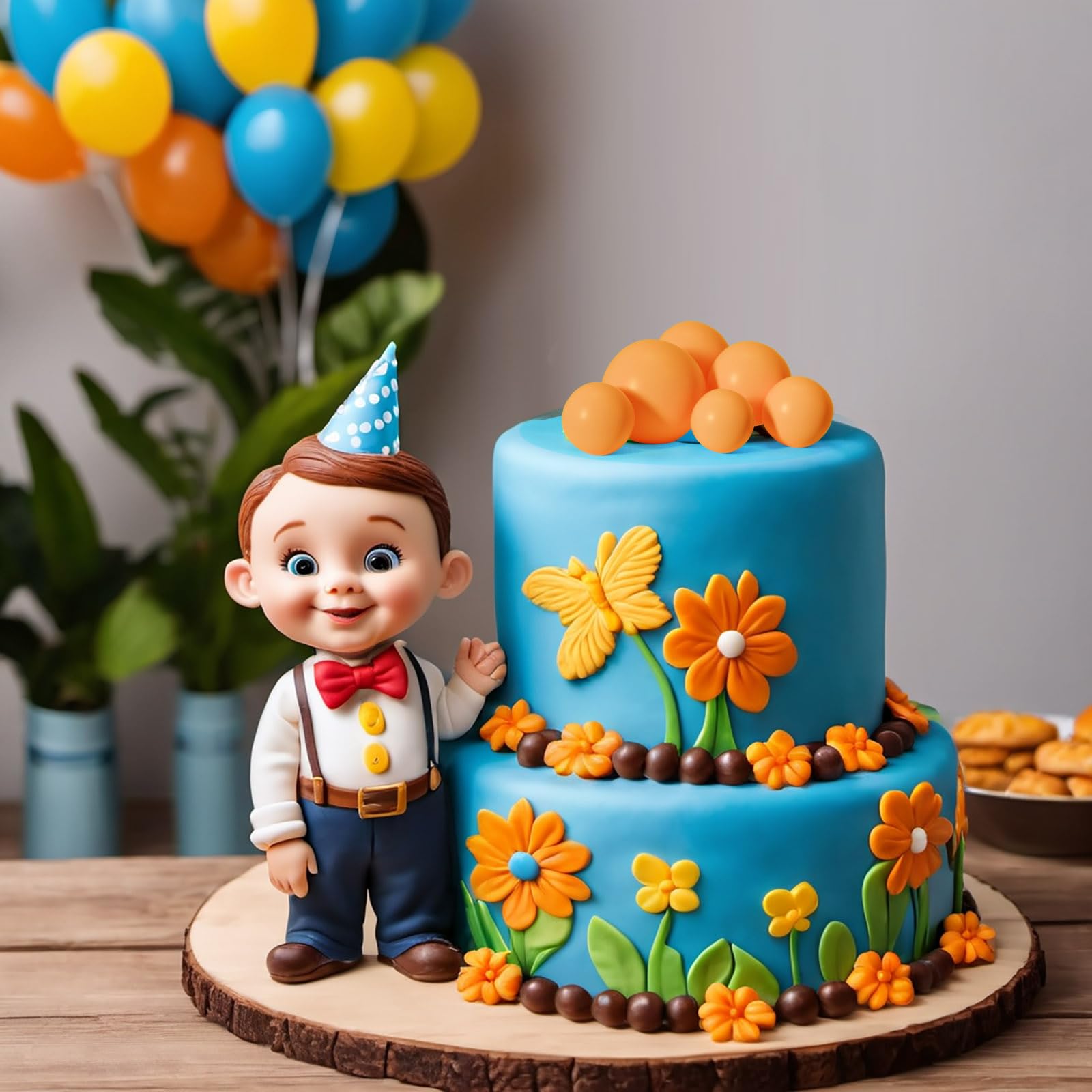 ASTARON 20 Pcs Orange Ball Cake Toppers – Mini Balloon Style Decorations