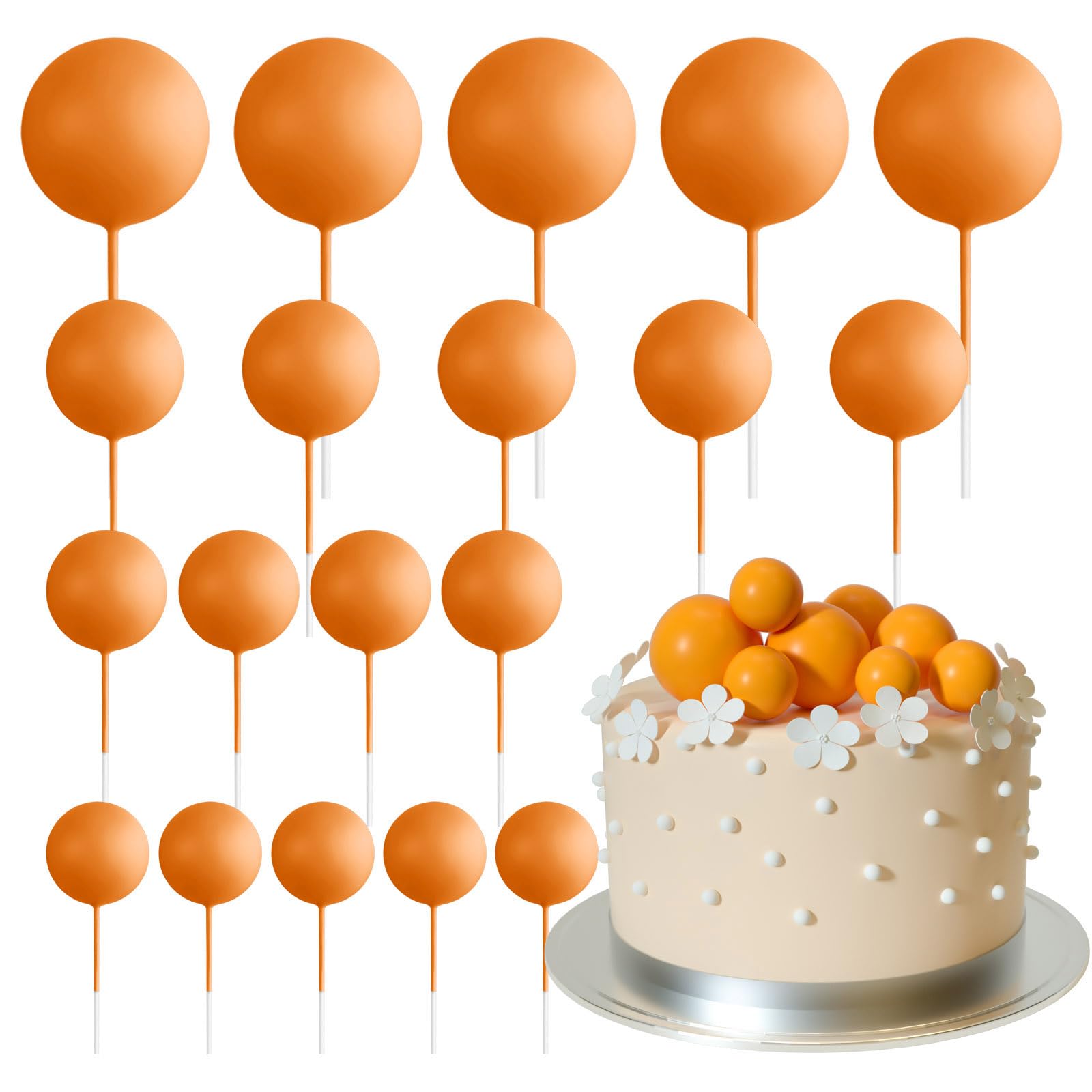 ASTARON 20 Pcs Orange Ball Cake Toppers – Mini Balloon Style Decorations