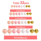 ASTARON 32 Pcs Ball Cake Topper Decorations – Rose Gold & Pink Foam Ball Toppers for Weddings & Parties