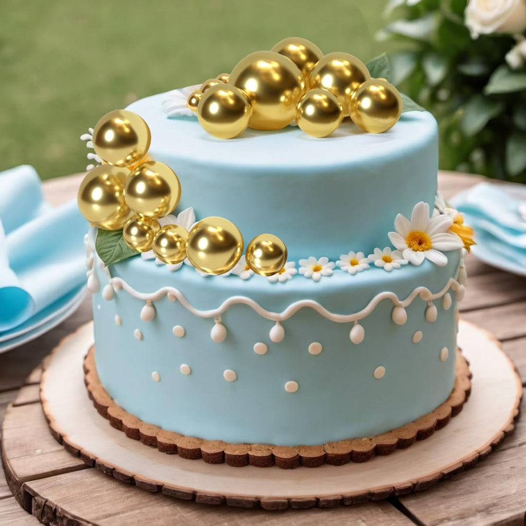 ASTARON Gold Ball Cake Topper Decorations – 20 Pcs Ready-to-Use Party Picks