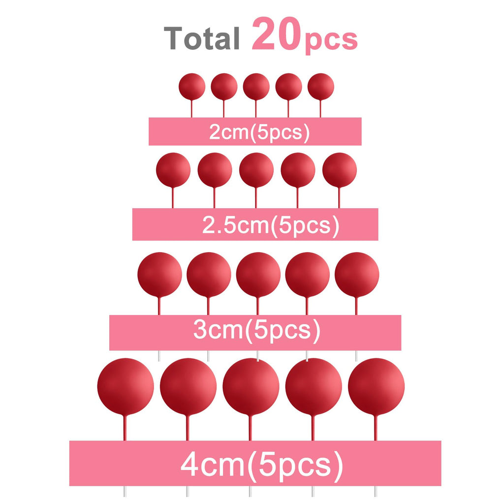 ASTARON 20 Pcs Red Ball Cake Topper Decorations – Mini Balloon Cake Picks for Parties