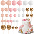 ASTARON 32 Pcs Ball Cake Topper Decorations – Rose Gold & Pink Foam Ball Toppers for Weddings & Parties